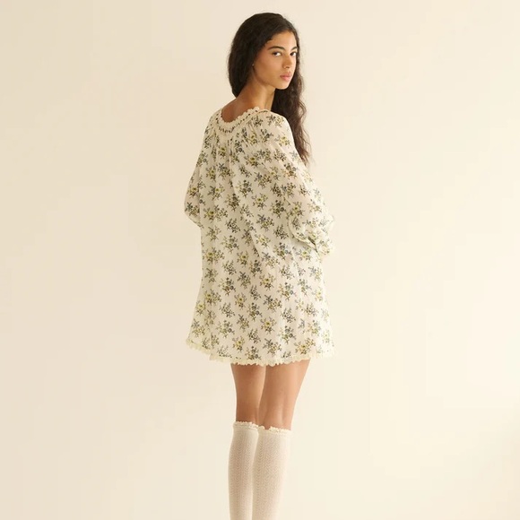 Doen Donelle Cotton Voile Lace Long Sleeve Mini Dress Crème Fleur Du Palais - Picture 5 of 8